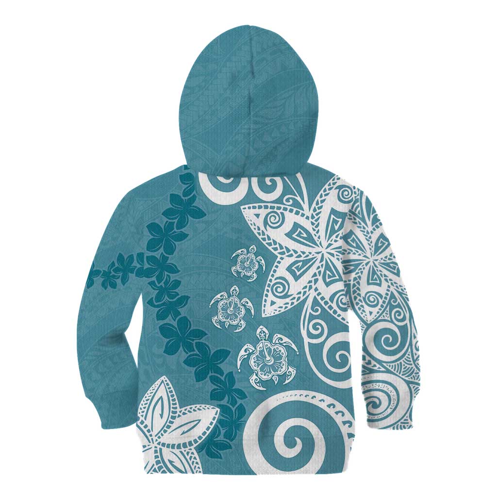 Polynesia Kid Hoodie Hippie Blue Tribal Turtle Floral Pattern LT05 - Polynesian Pride
