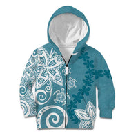 Polynesia Kid Hoodie Hippie Blue Tribal Turtle Floral Pattern LT05 Zip Hoodie Blue - Polynesian Pride