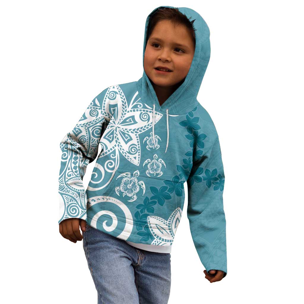 Polynesia Kid Hoodie Hippie Blue Tribal Turtle Floral Pattern LT05 - Polynesian Pride