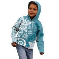 Polynesia Kid Hoodie Hippie Blue Tribal Turtle Floral Pattern LT05 - Polynesian Pride