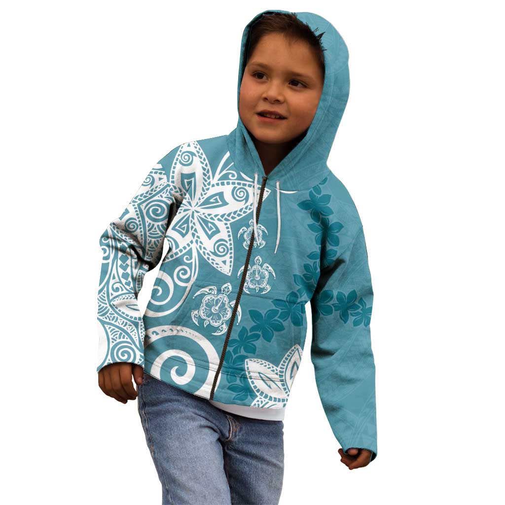 Polynesia Kid Hoodie Hippie Blue Tribal Turtle Floral Pattern LT05 - Polynesian Pride
