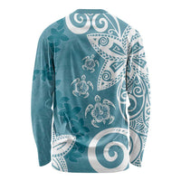 Polynesia Long Sleeve Shirt Hippie Blue Tribal Turtle Floral Pattern LT05 - Polynesian Pride