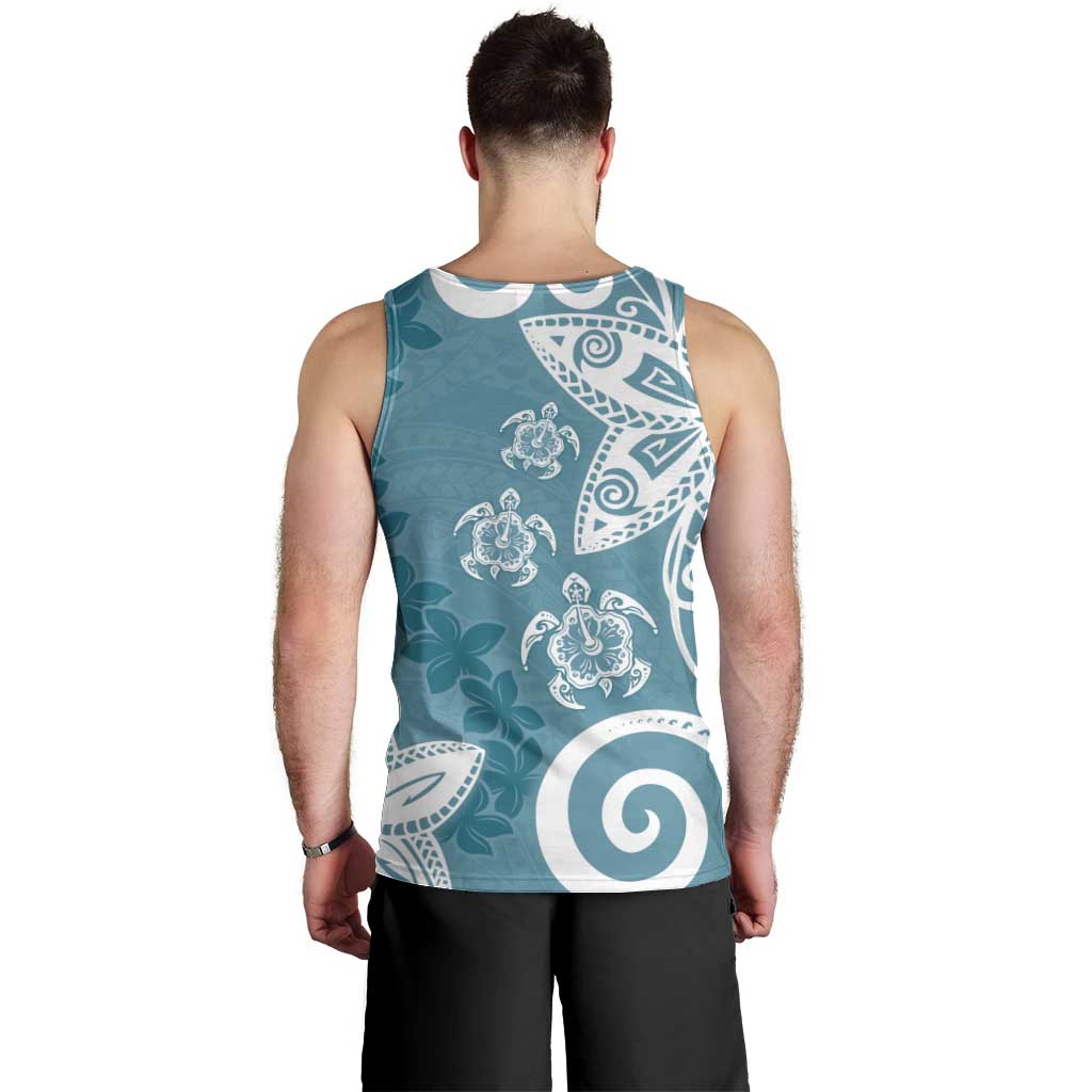 Polynesia Men Tank Top Hippie Blue Tribal Turtle Floral Pattern LT05 - Polynesian Pride