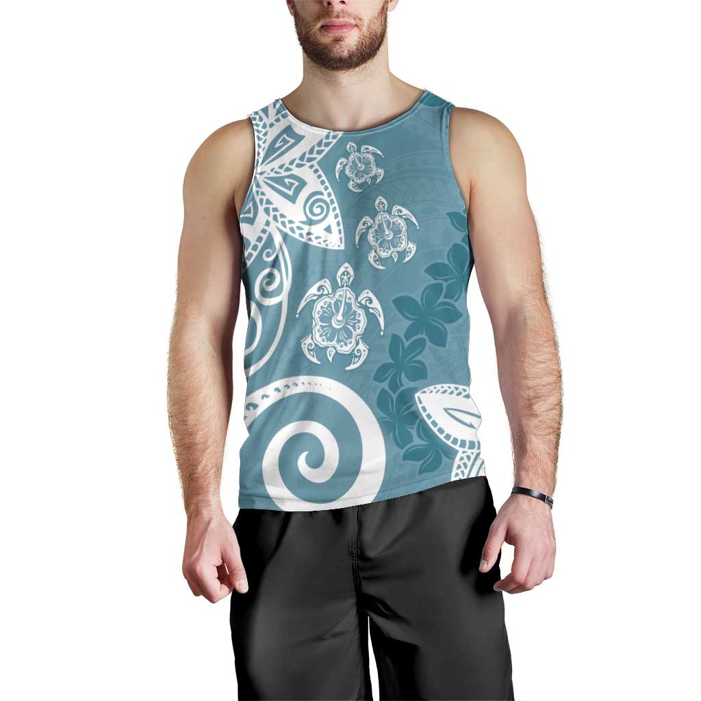 Polynesia Men Tank Top Hippie Blue Tribal Turtle Floral Pattern LT05 - Polynesian Pride