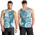 Polynesia Men Tank Top Hippie Blue Tribal Turtle Floral Pattern