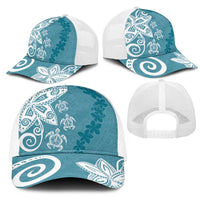 Polynesia Mesh Trucker Cap Hippie Blue Tribal Turtle Floral Pattern LT05 - Polynesian Pride