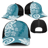 Polynesia Mesh Trucker Cap Hippie Blue Tribal Turtle Floral Pattern LT05 - Polynesian Pride