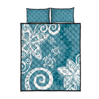 Polynesia Quilt Bed Set Hippie Blue Tribal Turtle Floral Pattern LT05 - Polynesian Pride