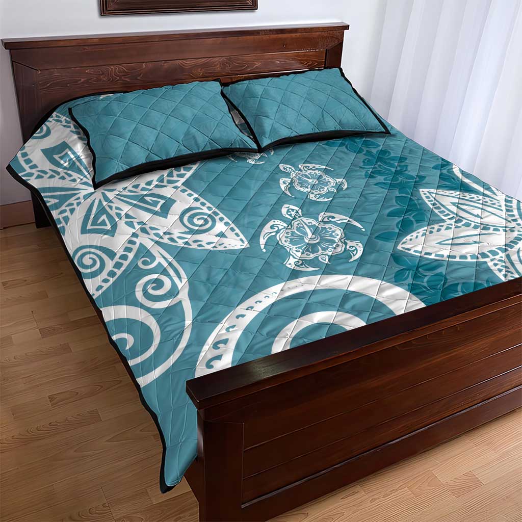 Polynesia Quilt Bed Set Hippie Blue Tribal Turtle Floral Pattern LT05 - Polynesian Pride