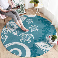 Polynesia Round Carpet Hippie Blue Tribal Turtle Floral Pattern LT05 - Polynesian Pride