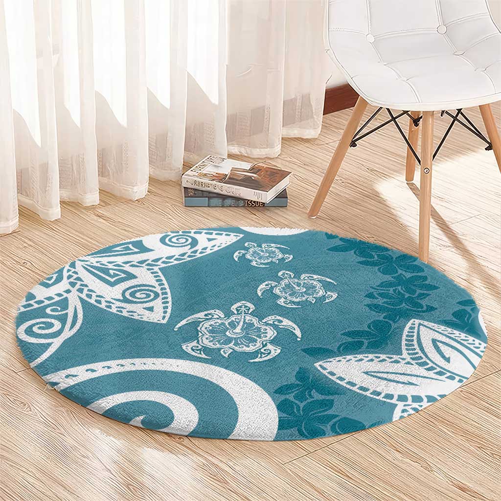 Polynesia Round Carpet Hippie Blue Tribal Turtle Floral Pattern LT05 - Polynesian Pride