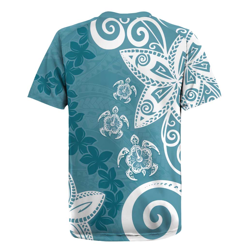 Polynesia Rugby Jersey Hippie Blue Tribal Turtle Floral Pattern LT05 - Polynesian Pride