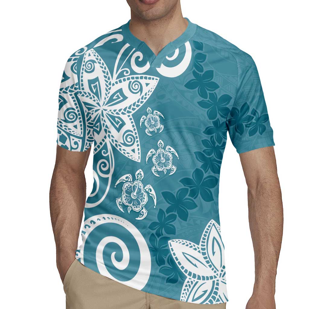 Polynesia Rugby Jersey Hippie Blue Tribal Turtle Floral Pattern LT05 - Polynesian Pride