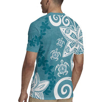 Polynesia Rugby Jersey Hippie Blue Tribal Turtle Floral Pattern LT05 - Polynesian Pride