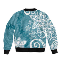 Polynesia Sleeve Zip Bomber Jacket Hippie Blue Tribal Turtle Floral Pattern LT05 - Polynesian Pride