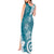 Polynesia Tank Maxi Dress Hippie Blue Tribal Turtle Floral Pattern