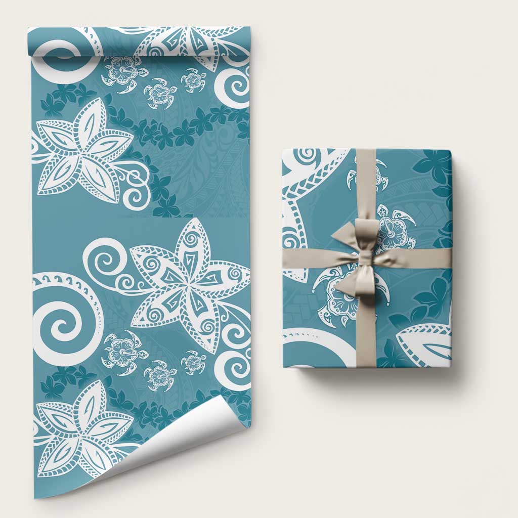 Polynesia Wrapping Paper Hippie Blue Tribal Turtle Floral Pattern LT05 58" × 23" Blue - Polynesian Pride