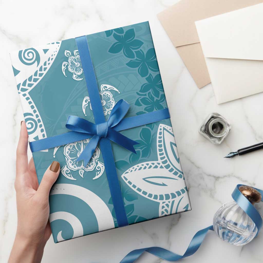 Polynesia Wrapping Paper Hippie Blue Tribal Turtle Floral Pattern LT05 - Polynesian Pride