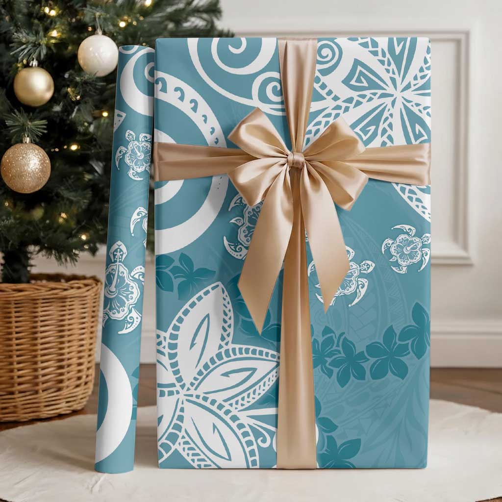 Polynesia Wrapping Paper Hippie Blue Tribal Turtle Floral Pattern LT05 - Polynesian Pride
