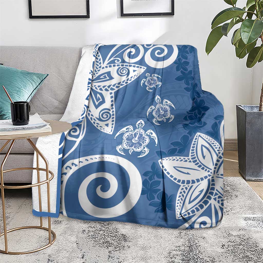 Polynesia Blanket Blue Tribal Turtle Floral Pattern LT05 - Polynesian Pride