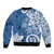 Polynesia Bomber Jacket Blue Tribal Turtle Floral Pattern