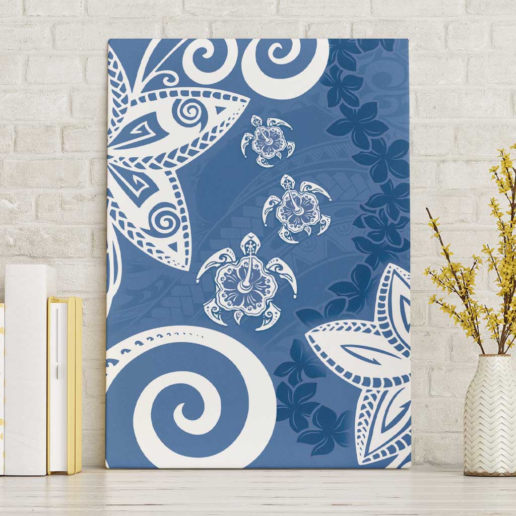 Polynesia Canvas Wall Art Blue Tribal Turtle Floral Pattern