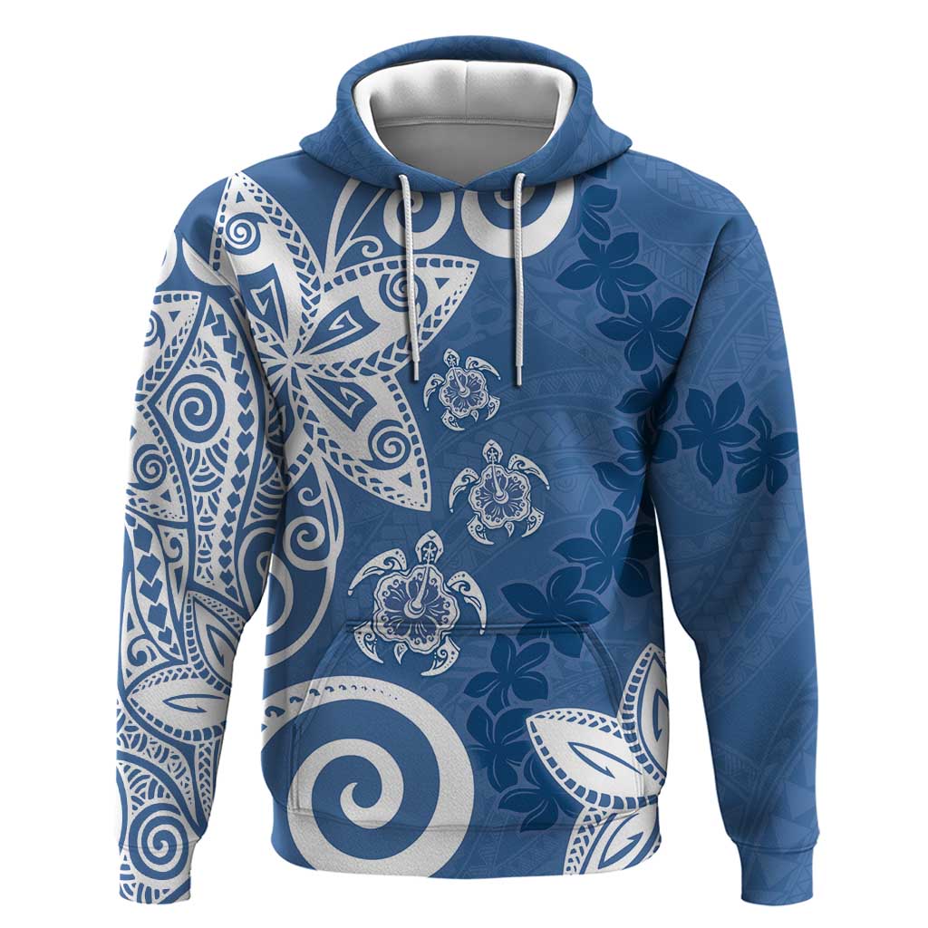 Polynesia Hoodie Blue Tribal Turtle Floral Pattern LT05 Pullover Hoodie Blue - Polynesian Pride