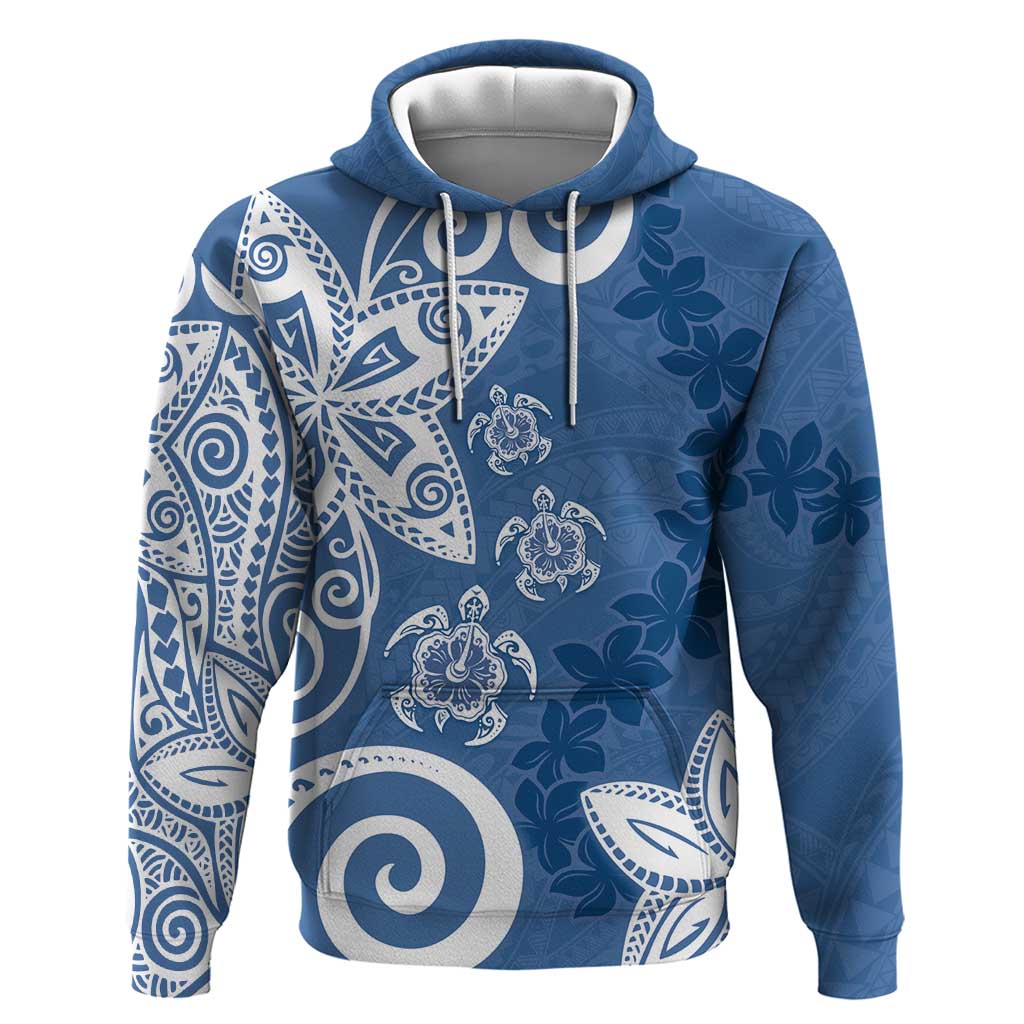 Polynesia Hoodie Blue Tribal Turtle Floral Pattern