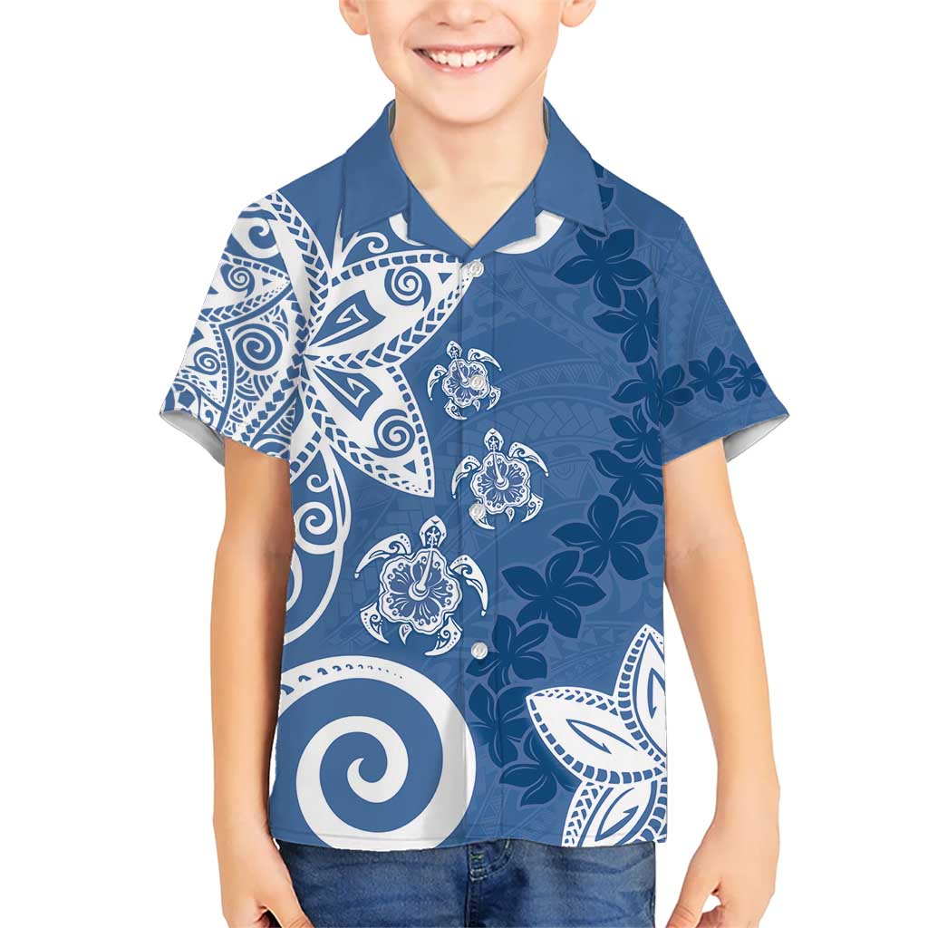 Polynesia Kid Hawaiian Shirt Blue Tribal Turtle Floral Pattern LT05 Kid Blue - Polynesian Pride