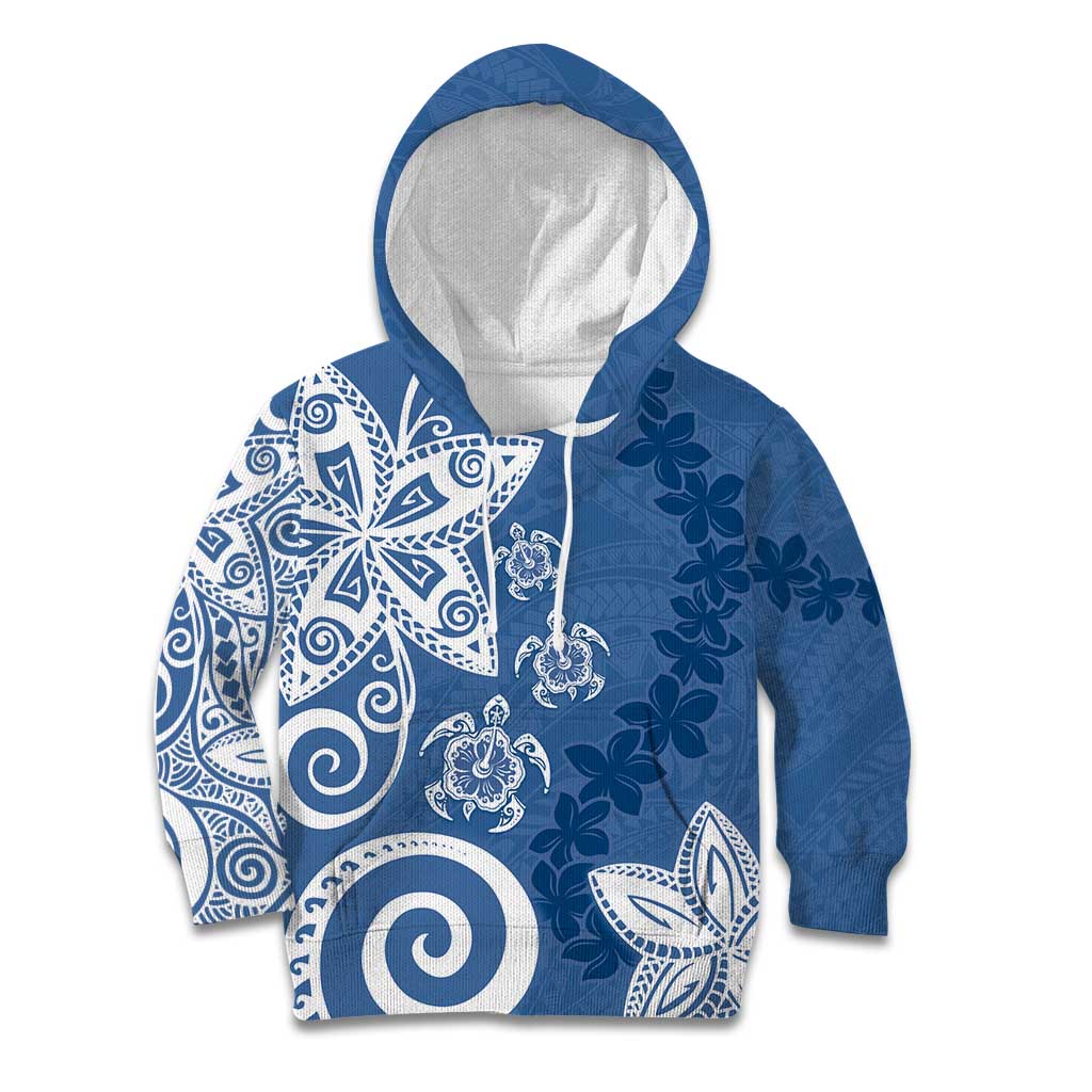 Polynesia Kid Hoodie Blue Tribal Turtle Floral Pattern LT05 Hoodie Blue - Polynesian Pride