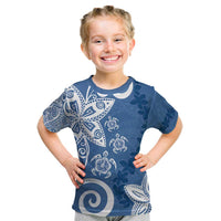 Polynesia Kid T Shirt Blue Tribal Turtle Floral Pattern LT05 Blue - Polynesian Pride