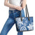 Polynesia Leather Tote Bag Blue Tribal Turtle Floral Pattern