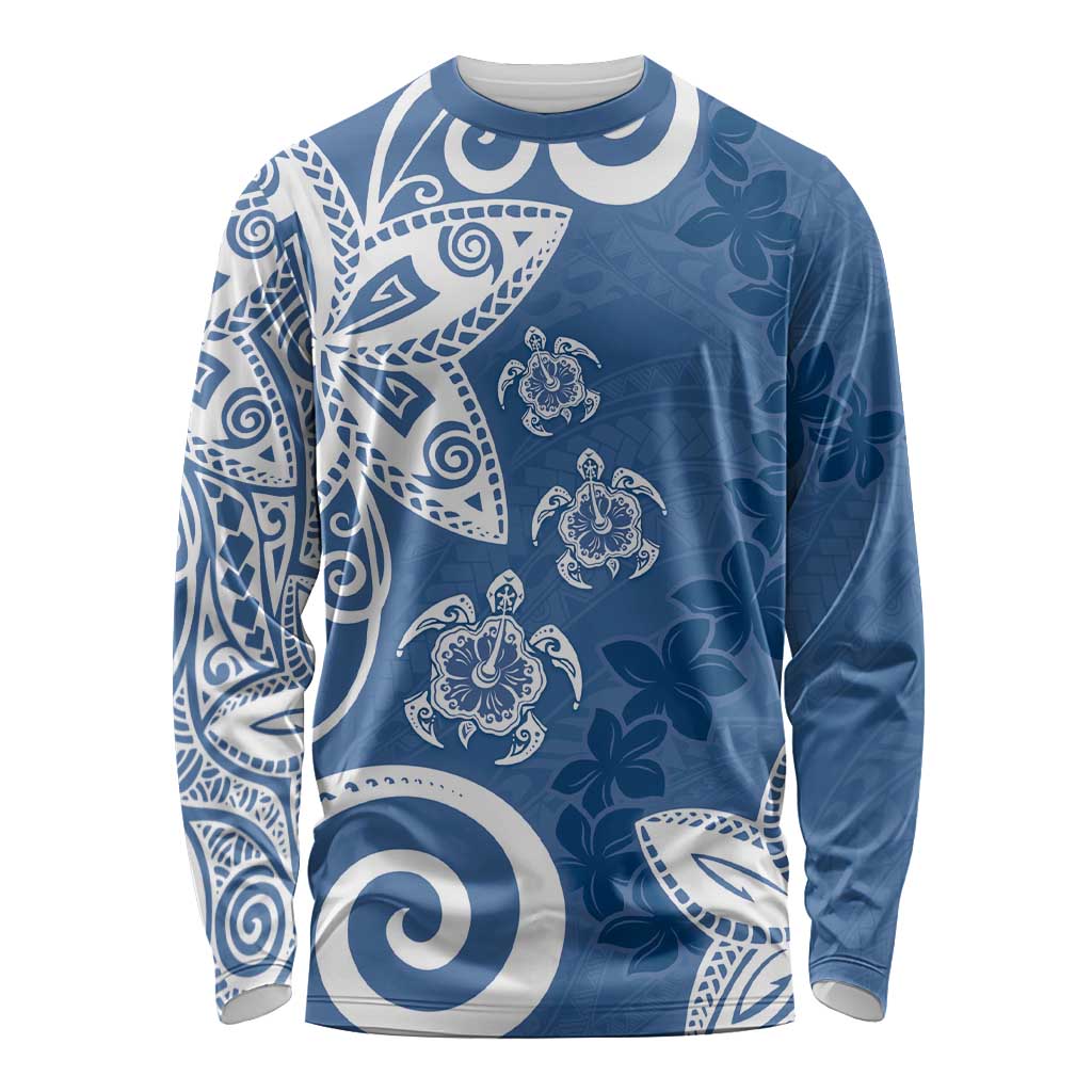 Polynesia Long Sleeve Shirt Blue Tribal Turtle Floral Pattern LT05 Unisex Blue - Polynesian Pride