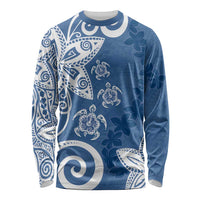 Polynesia Long Sleeve Shirt Blue Tribal Turtle Floral Pattern LT05 Unisex Blue - Polynesian Pride