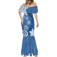 Polynesia Mermaid Dress Blue Tribal Turtle Floral Pattern LT05 - Polynesian Pride