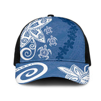 Polynesia Mesh Trucker Cap Blue Tribal Turtle Floral Pattern LT05 One Size Black Blue - Polynesian Pride