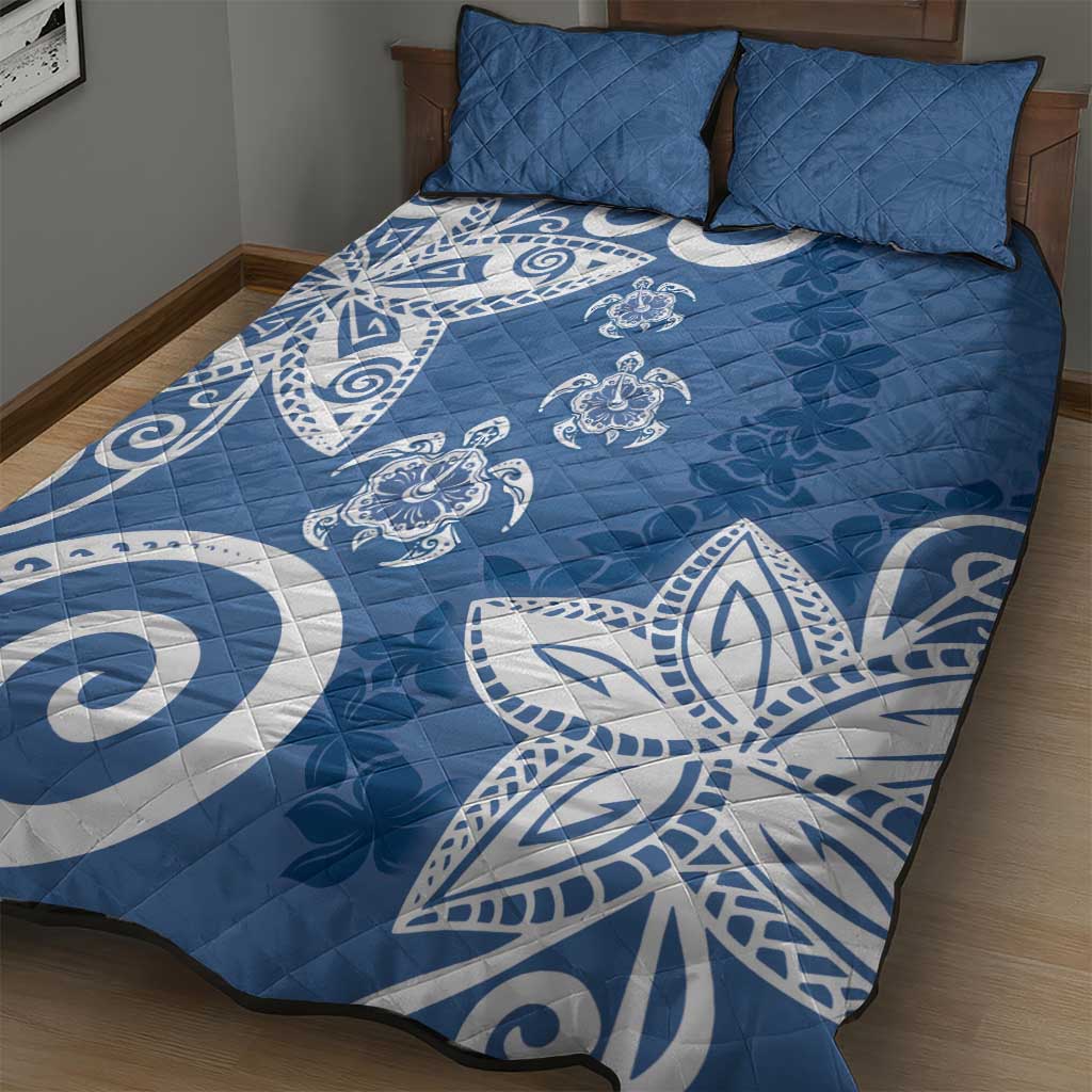 Polynesia Quilt Bed Set Blue Tribal Turtle Floral Pattern LT05 - Polynesian Pride