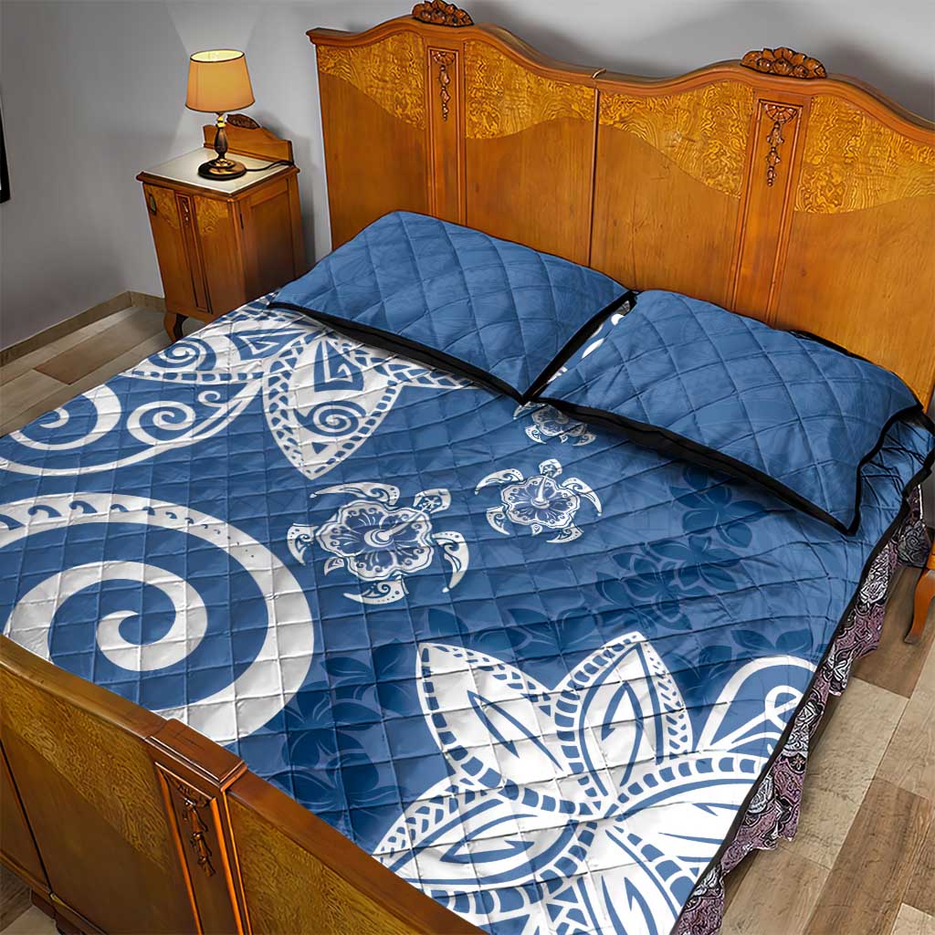 Polynesia Quilt Bed Set Blue Tribal Turtle Floral Pattern LT05 - Polynesian Pride