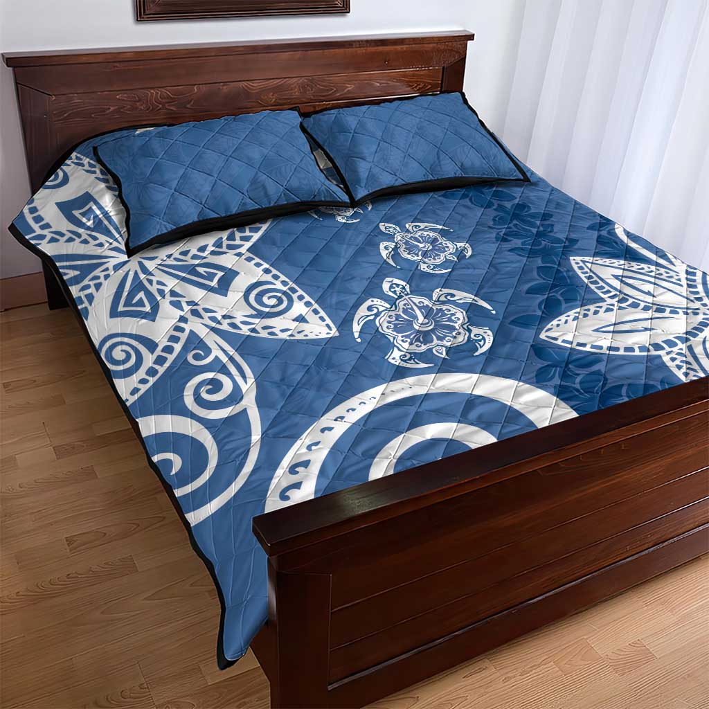 Polynesia Quilt Bed Set Blue Tribal Turtle Floral Pattern LT05 - Polynesian Pride