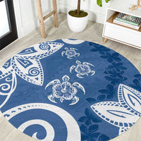 Polynesia Round Carpet Blue Tribal Turtle Floral Pattern LT05 Blue - Polynesian Pride