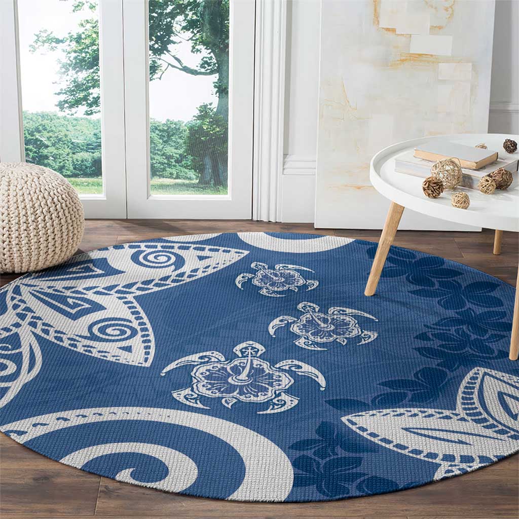 Polynesia Round Carpet Blue Tribal Turtle Floral Pattern LT05 - Polynesian Pride