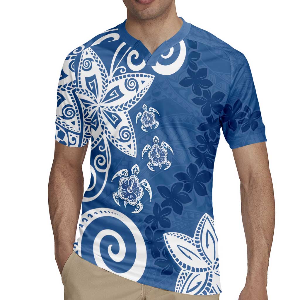 Polynesia Rugby Jersey Blue Tribal Turtle Floral Pattern LT05 - Polynesian Pride