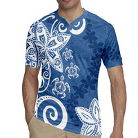 Polynesia Rugby Jersey Blue Tribal Turtle Floral Pattern LT05 - Polynesian Pride