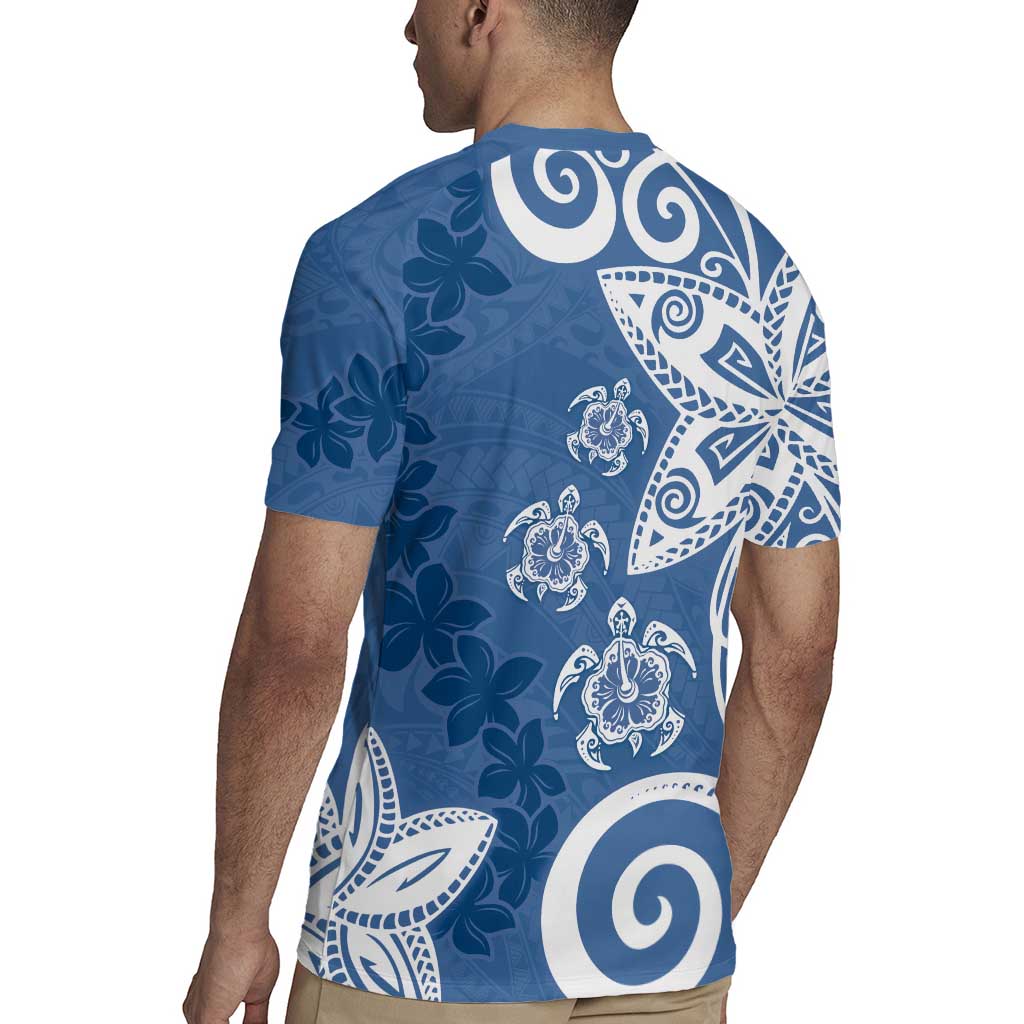 Polynesia Rugby Jersey Blue Tribal Turtle Floral Pattern LT05 - Polynesian Pride