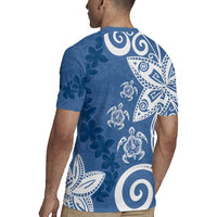 Polynesia Rugby Jersey Blue Tribal Turtle Floral Pattern LT05 - Polynesian Pride