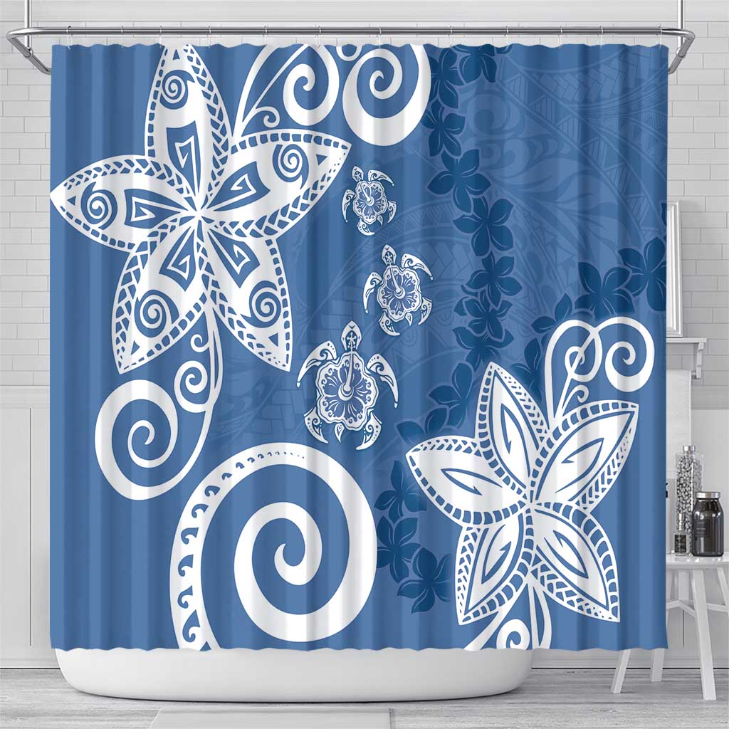 Polynesia Shower Curtain Blue Tribal Turtle Floral Pattern LT05 - Polynesian Pride