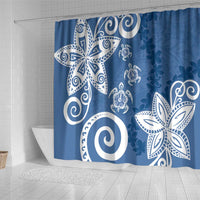 Polynesia Shower Curtain Blue Tribal Turtle Floral Pattern LT05 - Polynesian Pride