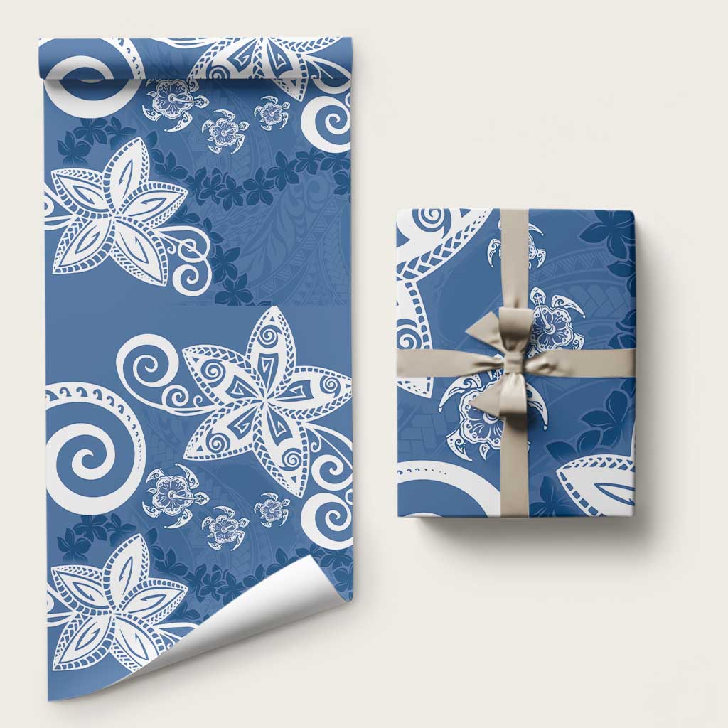 Polynesia Wrapping Paper Blue Tribal Turtle Floral Pattern LT05 58" × 23" Blue - Polynesian Pride