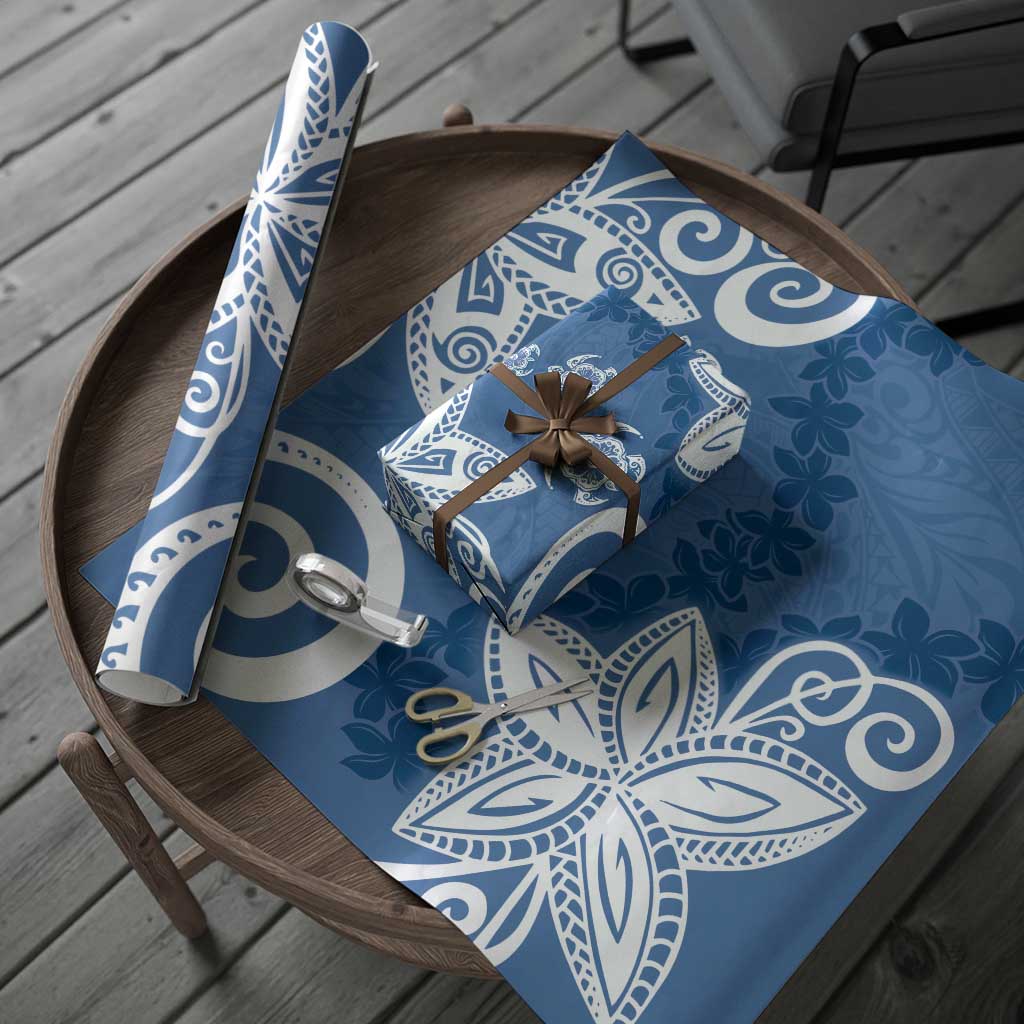 Polynesia Wrapping Paper Blue Tribal Turtle Floral Pattern LT05 - Polynesian Pride