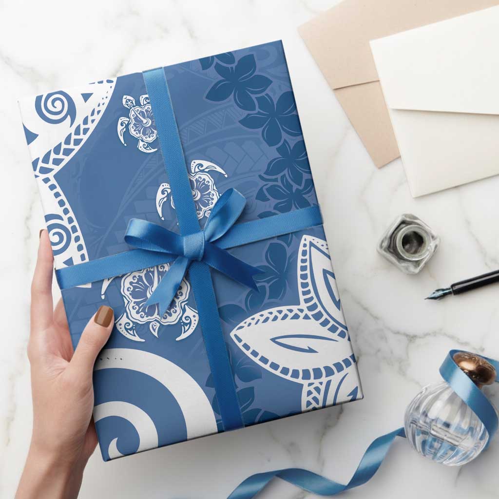 Polynesia Wrapping Paper Blue Tribal Turtle Floral Pattern LT05 - Polynesian Pride